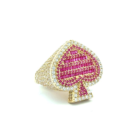 Ring CZ-Iced Big Pink Spades 8.5 3.5mm 10K