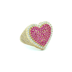 Golden Bull Basic CAL Ring CZ-Iced Big Pink Stepped Heart 7 2.5mm 10K