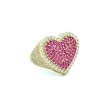 Ring CZ-Iced Big Pink Stepped Heart 7 2.5mm 10K