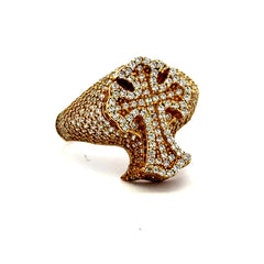 Golden Bull Basic CAL Ring CZ-Iced Embellished Latin Cross 11 3mm 10K