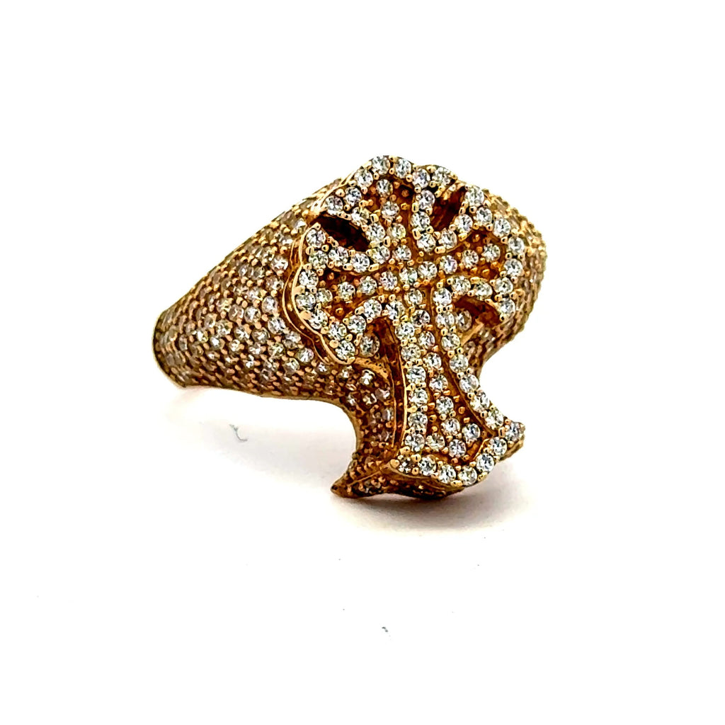 Golden Bull Basic CAL Ring CZ-Iced Embellished Latin Cross 11 3mm 10K