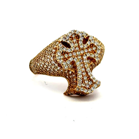 Ring CZ-Iced Embellished Latin Cross 11 3mm 10K