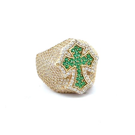 Ring CZ-Iced Green Pattee Cross 10.5 4.5mm 10K