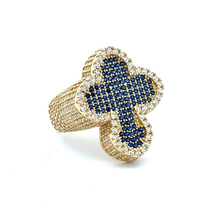 Ring CZ-Iced Trefoil Blue Cross 10.5 4.5mm 10K
