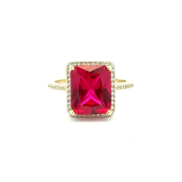 Ring Women Wine Rect Stone and CZ 7 1.5mm 14K