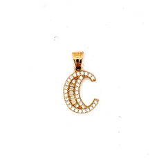 Golden Bull Basic Pendant CZ Baguette Initial 'C' 19.5 14K