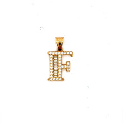 Golden Bull Basic Pendant CZ Baguette Initial 'F' 19.5 14K