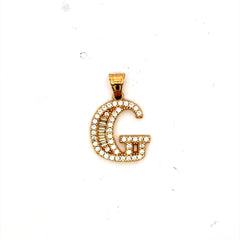 Golden Bull Basic Pendant CZ Baguette Initial 'G' 19.5 14K