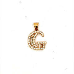 Golden Bull Basic Pendant CZ Baguette Initial 'G' 19.5 14K