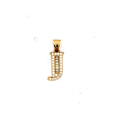 Golden Bull Basic Pendant CZ Baguette Initial 'J' 19.5 14K