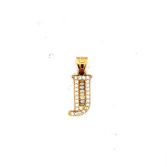 Golden Bull Basic Pendant CZ Baguette Initial 'J' 19.5 14K