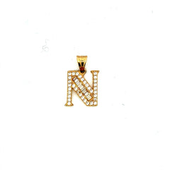Golden Bull Basic Pendant CZ Baguette Initial 'N' 19.5 14K
