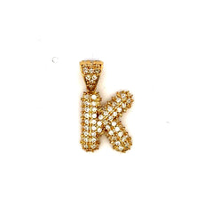 Golden Bull Basic Pendant CZ-Iced Puff Initial 'K' 23 10K