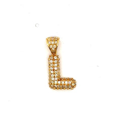 Golden Bull Basic Pendant CZ-Iced Puff Initial 'L' 23 10K