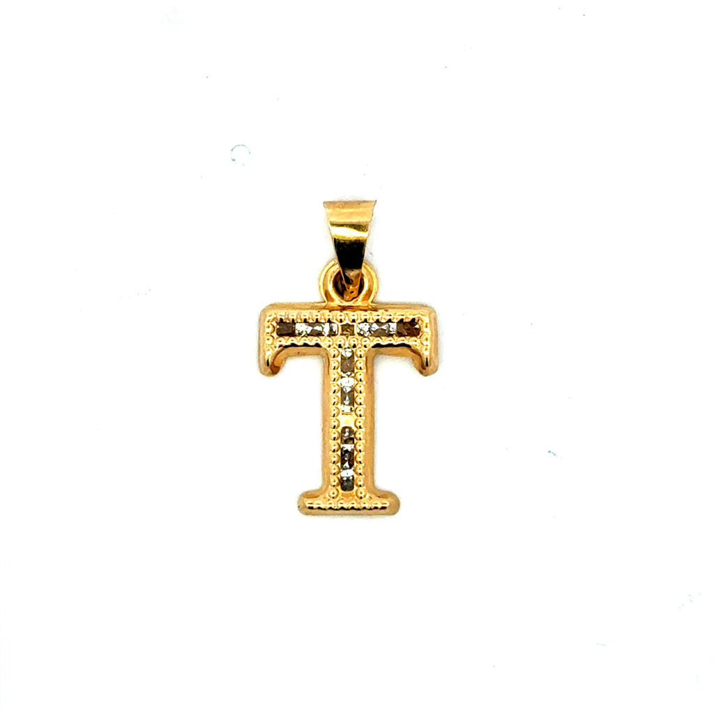 Golden Bull Basic Pendant Uppercase Initial 'T' 23.5 10K