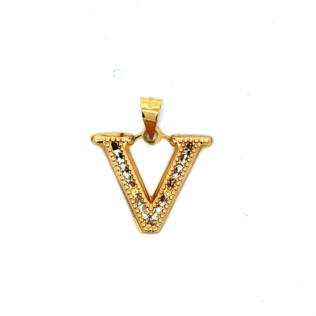 Golden Bull Basic Pendant Uppercase Initial 'V' 23.5 10K