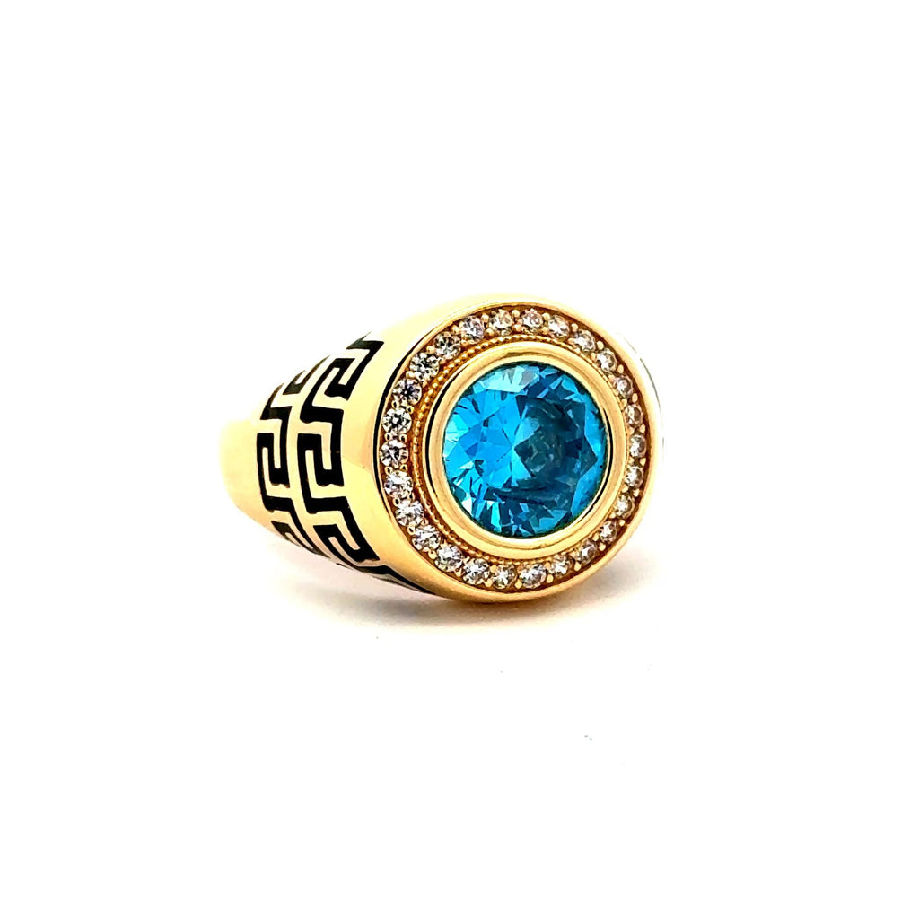 Golden Bull Basic Ring Men's Big Central Stone & CZ Accents 10 3.5mm 14K