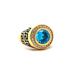 Golden Bull Basic Ring Men's Big Central Stone & CZ Accents 10 3.5mm 14K