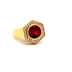 Golden Bull Basic Ring Men's Big Central Stone & CZ Accents 10.5 3.5mm 14K