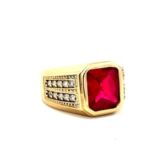 Golden Bull Basic Ring Men's Big Central Stone & CZ Accents 10.5 4.5mm 14K
