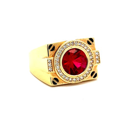 Golden Bull Basic Ring Men's Big Central Stone & CZ Accents 11 4mm 14K