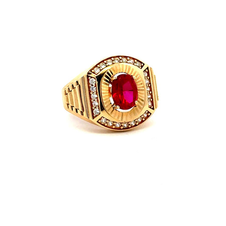Ring Men's Big Central Stone & CZ Accents 8.5 2.5mm 14K