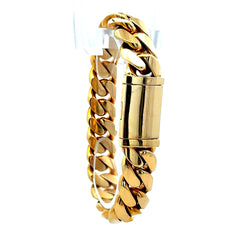 Golden Bull Cuban Bracelet Cuban Link with Sleek Lock 14.5mm 8" 14K