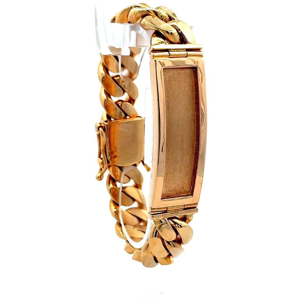 Golden Bull Cuban Bracelet Textured ID Cuban Link 18mm 9" 14K