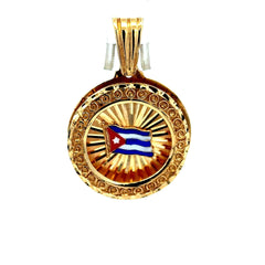 Golden Bull Cuban Pendant Cuban Flag 46.5 14K