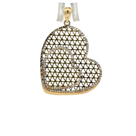 Pendant Two-Tone Filigree Heart-in-Heart Medallion 33 10K