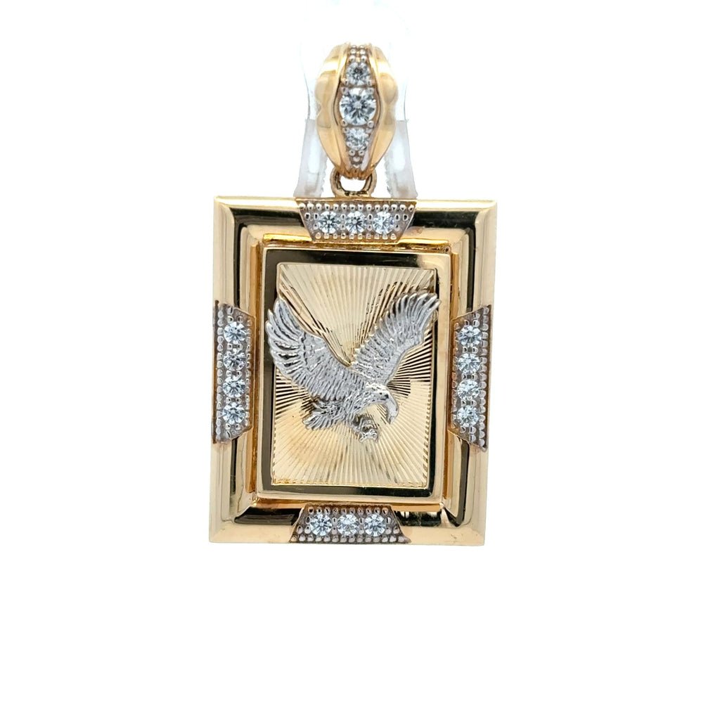 Golden Bull Fancy 11.4 g Pendant Two-Tone Hunting Eagle on Dog Tag with CZ 42.5 10K