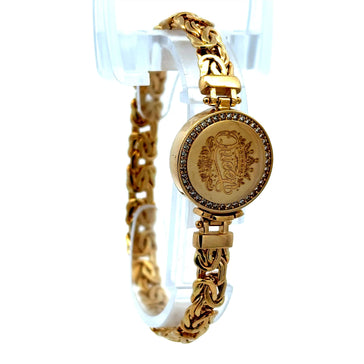 Bracelet Byzantine w Lock medallion & CZ 7mm 7.5" 14K