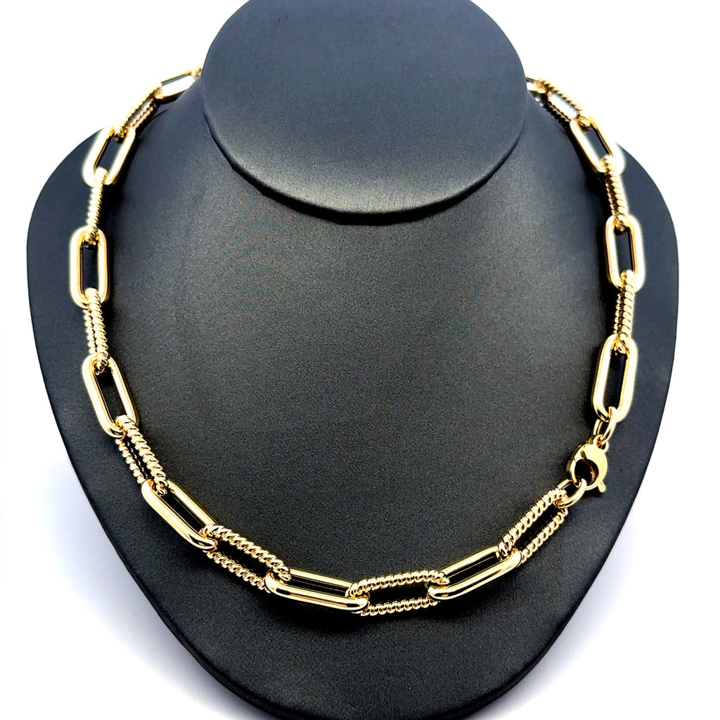 Golden Bull Fancy 13.9 g Necklaces Oval Textured Link 8mm 18.5" 14K