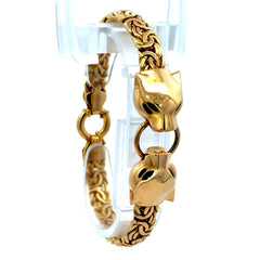 Golden Bull Fancy 14.7 g Bracelet Byzantine with Animal Heads & CZ on Ring 7mm 7" 14K