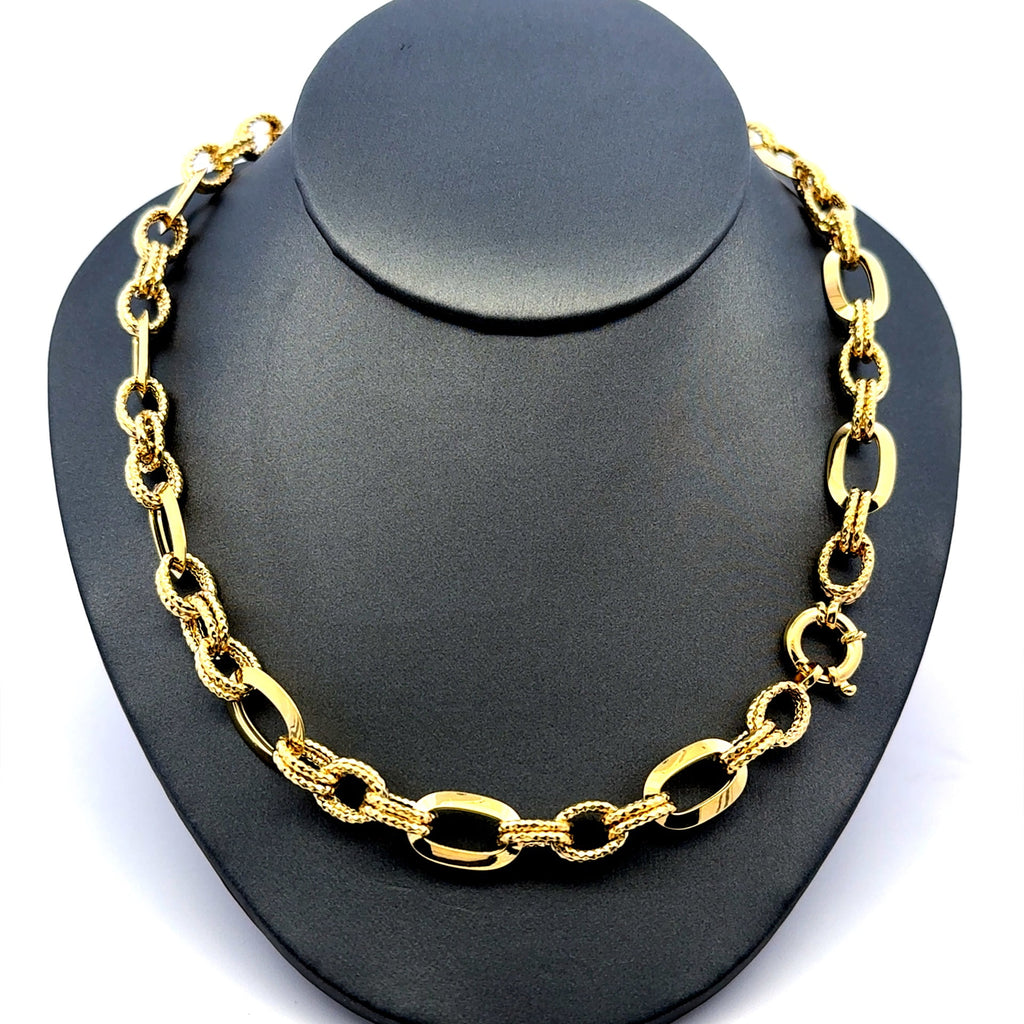 Golden Bull Fancy 15 g Necklaces Textured Hollow Figaro 9.5mm 18.5" 14K