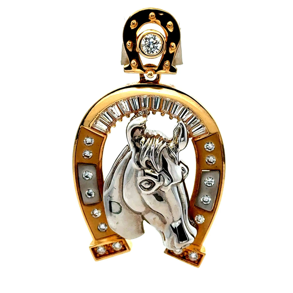 Golden Bull Fancy 15 g Pendant Two-Tone Horse Head in Horseshoe 50 14K