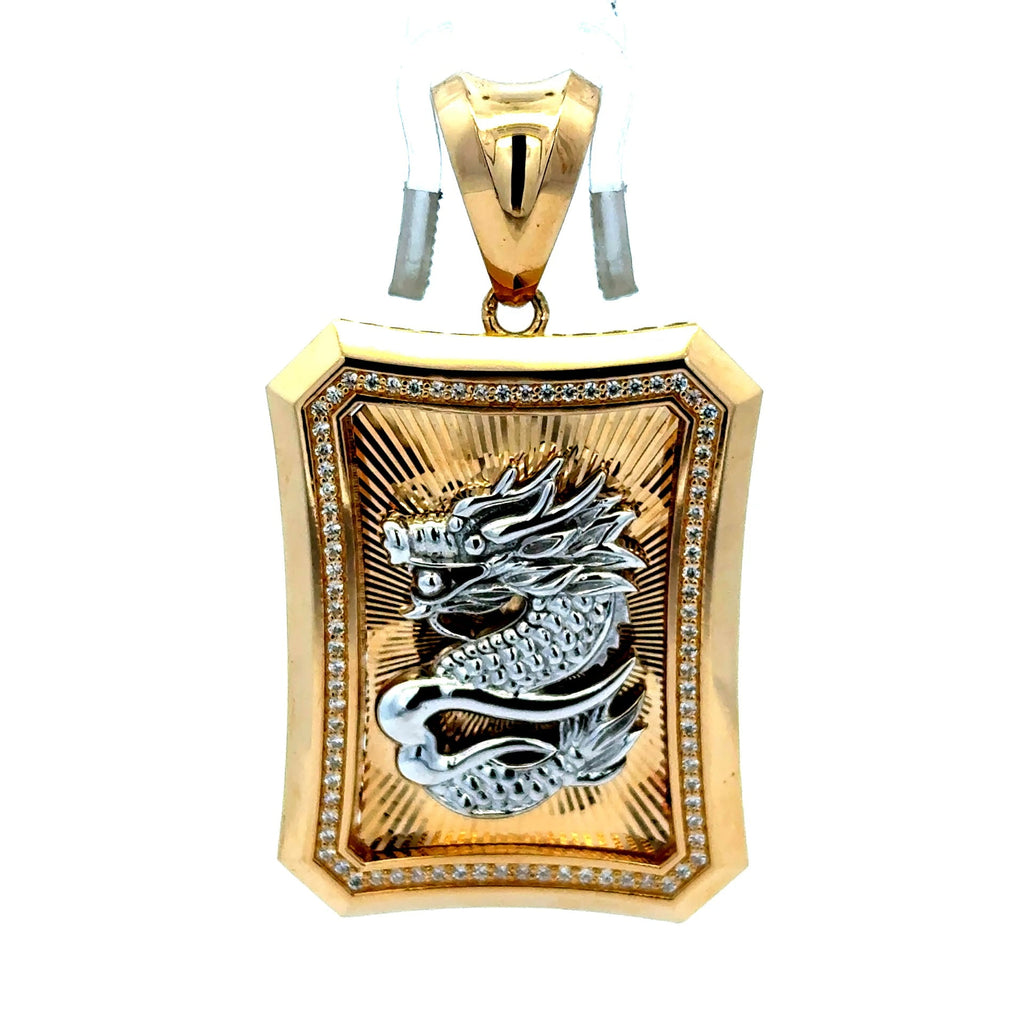 Golden Bull Fancy 17.3 g Pendant Dragon on Shield Two-Tone 55.5 14K