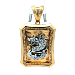Golden Bull Fancy 17.3 g Pendant Dragon on Shield Two-Tone 55.5 14K