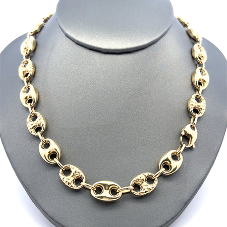 Chain Textured/Plain Mariner Puff 10mm 18" 14K