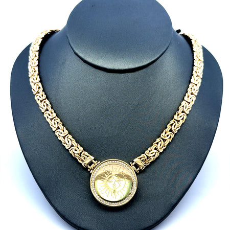 Necklaces Byzantine w Lock medallion & CZ 7mm 18" 14K