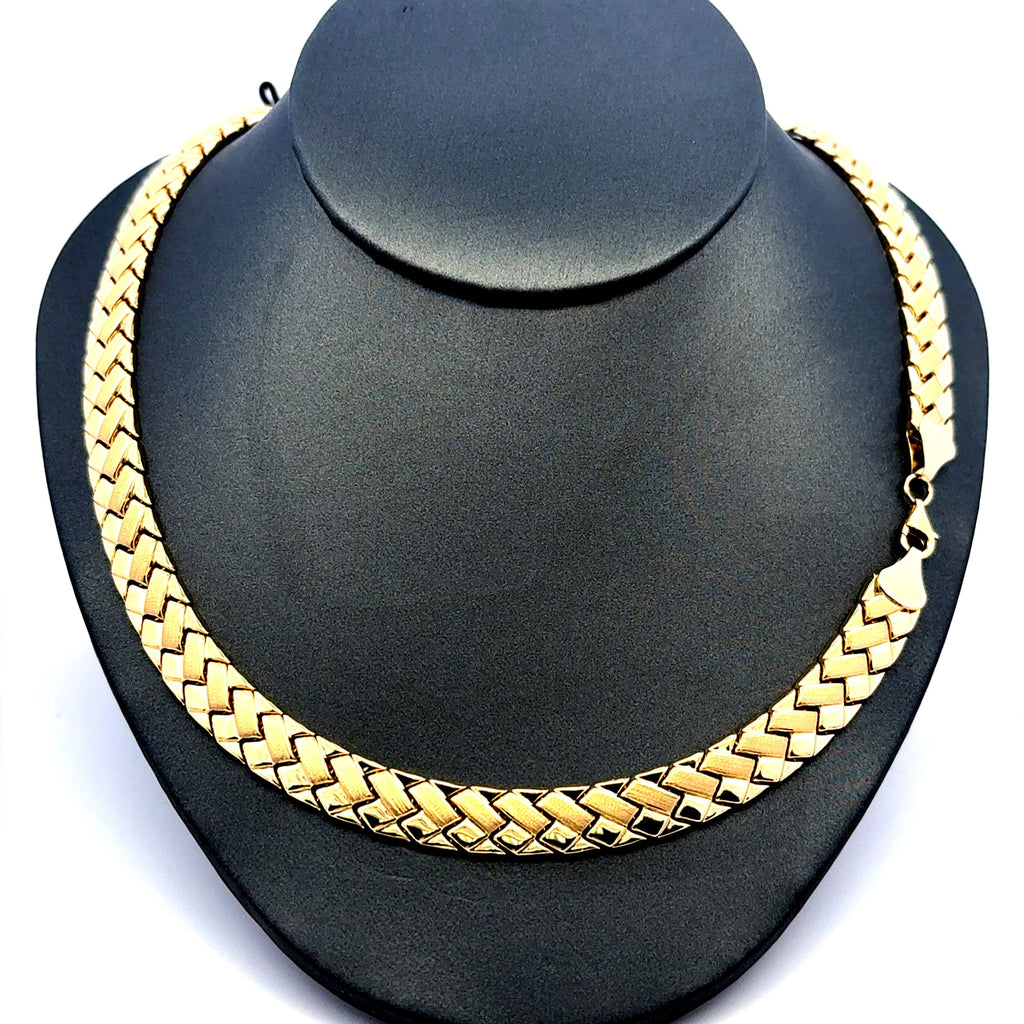 Golden Bull Fancy 23.9 g Necklaces Crossed Stampato 9mm 17" 14K