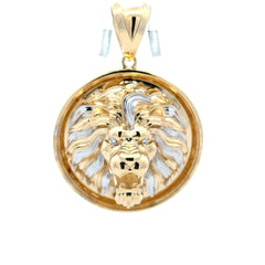 Golden Bull Fancy 23.9 g Pendant Two-Tone Roaring Lion & CZ in Medallion 55 14K
