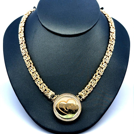 Necklaces Byzantine w Lock medallion & CZ 7mm 18" 14K