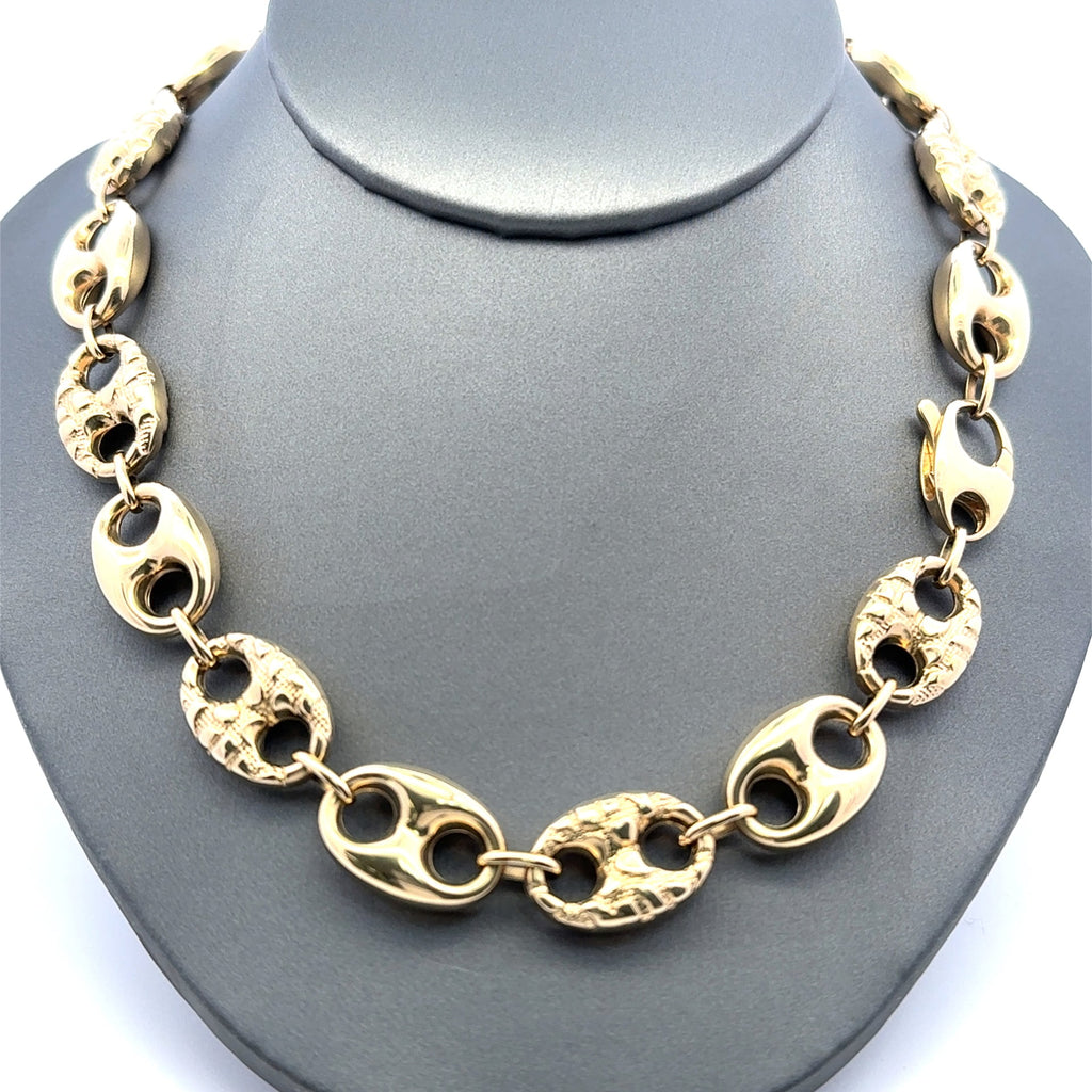 Golden Bull Fancy 27.1 g Chain Textured/Plain Mariner Puff 13mm 18" 14K