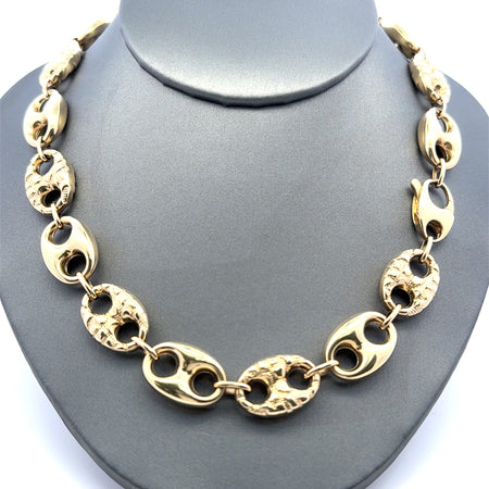 Chain Textured/Plain Mariner Puff 13mm 18" 14K