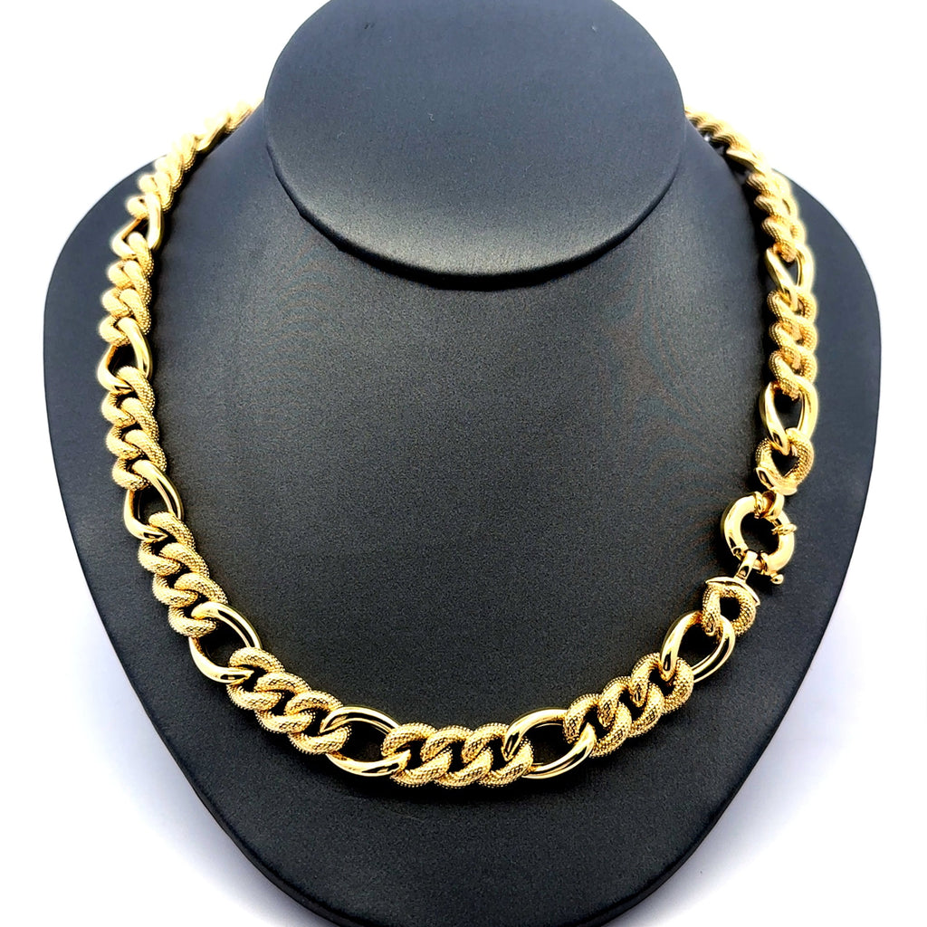 Golden Bull Fancy 36.2 g Necklaces Textured Hollow Figaro 9mm 20" 14K