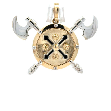 Pendant Two-Tone Twin Viking Axe Shield 33 10K