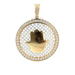 Golden Bull Fancy 9.4 g Pendant ‘Mano de Fátima’ on CZ-Iced Openwork Medallion 48 10K