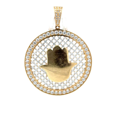 Pendant ‘Mano de Fátima’ on CZ-Iced Openwork Medallion 48 10K