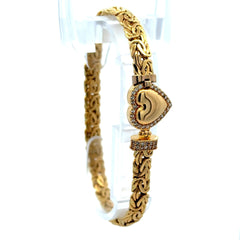 Golden Bull Fancy Bracelet Byzantine with Heart Lock & CZ 6.5mm 7.5" 14K